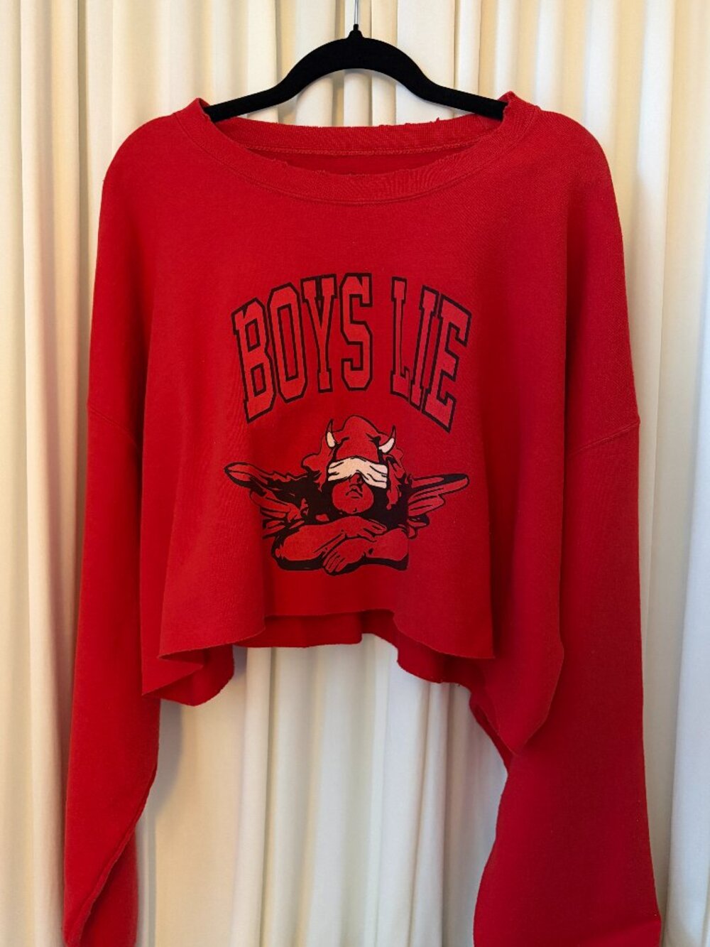 Boys Lie Red Cropped Oversized Graphic Sweatshirt - One Size